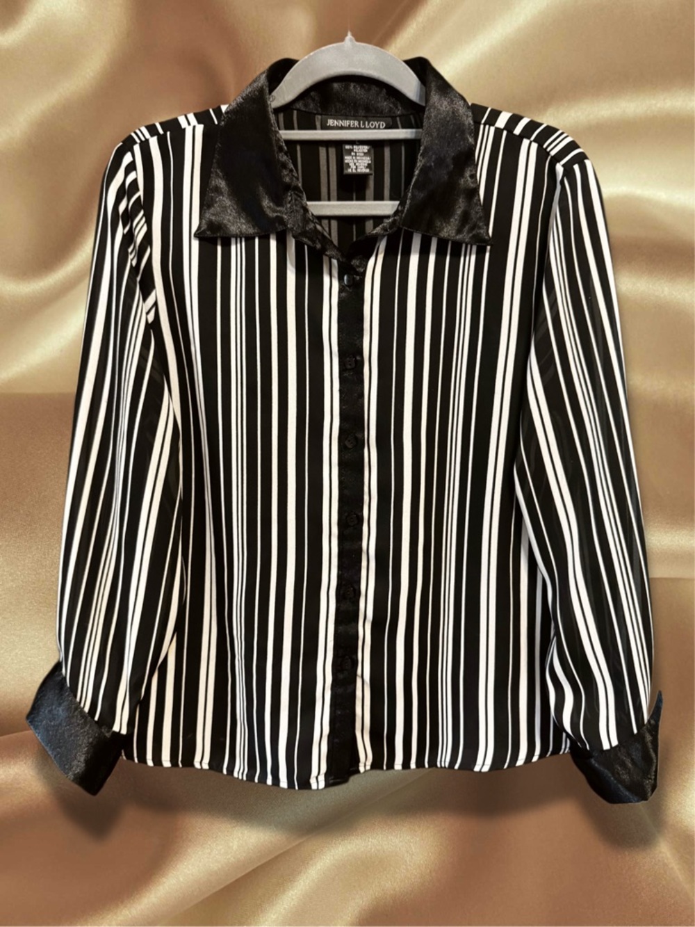 Black & White Vertical Stripe Satin-Trim Button Down by Jennifer L Lloyd